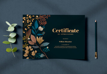 Dark Vintage Floral Patterned Certificate With Generative AI