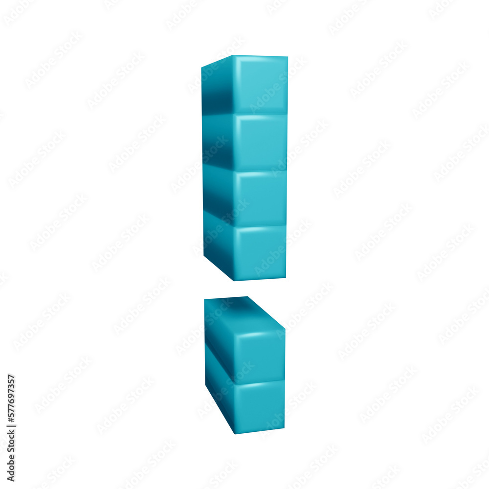 Poster blue exclamation mark symbol or icon design with cubes or block style in 3d rendering