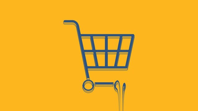 Blue Shopping cart icon isolated on orange background. Online buying concept. Delivery service sign. Supermarket basket symbol. 4K Video motion graphic animation