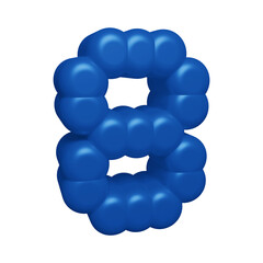 Blue number 8 in 3d rendering for math, business and education concept.

