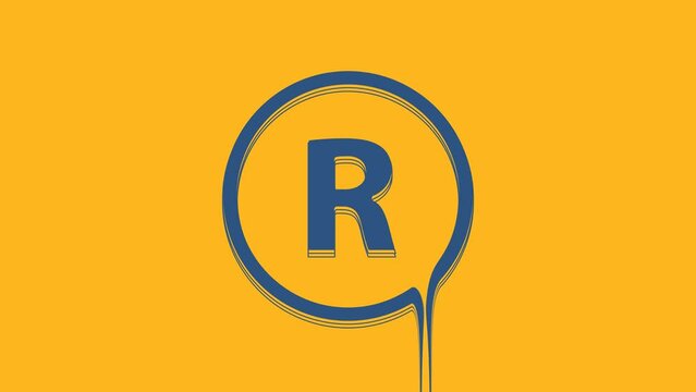 Blue Registered Trademark icon isolated on orange background. 4K Video motion graphic animation