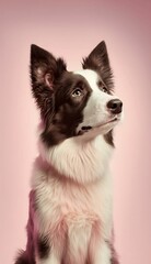 border collie dog portrait on pink background - generative ai
