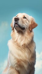 Golden retriever dog portrait plain background full body - generative AI