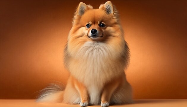 Pomeranian German Spitz Dog Portrait plain background - generative AI