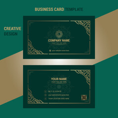 luxury mandala design with gold border green color corporate business card template