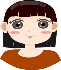Happy smiling young girl straight short hair. Flat avatar character illustration. Vector isolated on white background.