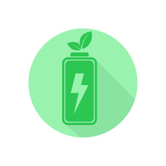 Ecological electricity. Battery with a green leaf. Vector illustration.