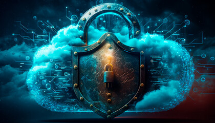 Fototapeta premium security and protection in the cloud, concept of digital data security against hackers and unauthorized access, passwords and secure access, generative ai
