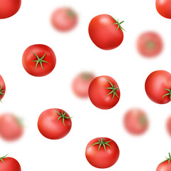 Falling tomato, flying red vegetables. 3d food for cooking paste wrapping, realistic motion elements, organic nature diet ingredient. Kitchen textile, print for fabric. Vector design background