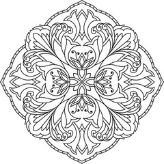 Hand drawn mandala vector line art, coloring page book for adults