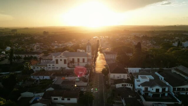 Final de tarde em Camaqu&atilde;, Igreja Matriz, Por do sol, imagem a&eacute;rea, Rio grande do sul, Brasil, Drone, DJI