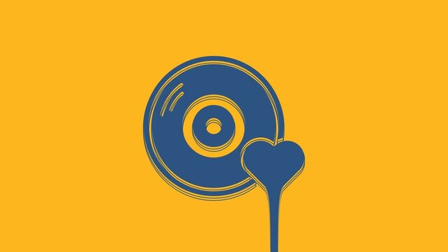 Blue Romantic music icon isolated on orange background. Valentines day. 4K Video motion graphic animation