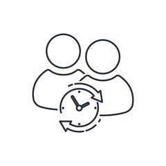 People and clocks. Spend time together.Vector linear icon isolated on white background.