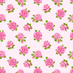 Pink roses seamless pattern. Bright coloredTexture for fabric, wallpaper, print