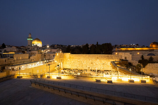 Israel, Sacred Western Wall Kotel in Jerusalem Old City known as Wailing Wall and Al Buraq Wall.