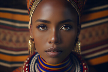 Tanzania woman in etnic dress. Generative AI. - obrazy, fototapety, plakaty