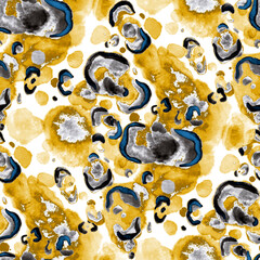Watercolor seamless pattern with beautiful bright abstract elements and leopard spots. Colorful animalistic texture for any kind of a design. Contemporary art. Trendy modern style.	 - 577705568