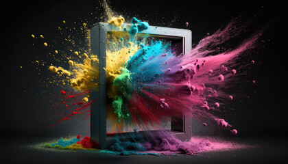 Obraz na płótnie Canvas Product Display with Burst of Colorful Powder Paint