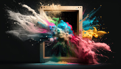 Product Display with Burst of Colorful Powder Paint