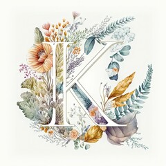 eye catching botanical design with floral alphabet letter K generative ai