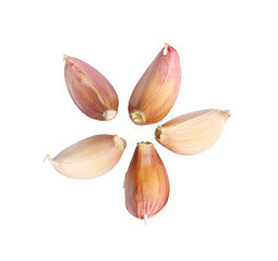 Set of garlic cloves isolated on a flat background.
