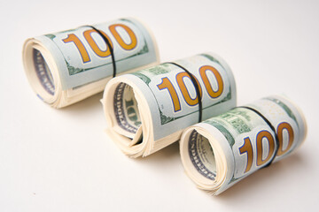 Roll of hundred dollar bills. Money roll