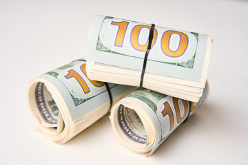 Roll of hundred dollar bills. Money roll