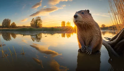 Foto op Canvas Beaver side view, golden hour, Ai Generate  © Yasir