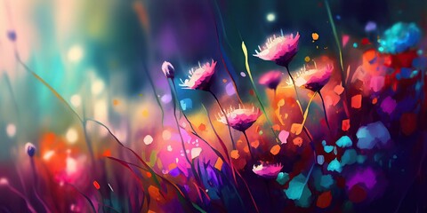 Meadow full of flowers. Watercolor painting.
Generative AI art.