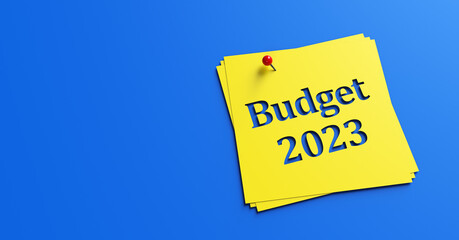Text BUDGET 2023 in yellow paper on Blue