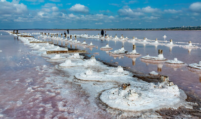 Salt crystals on wooden pillars of an old 18th century salt industry. The ecological problem is...