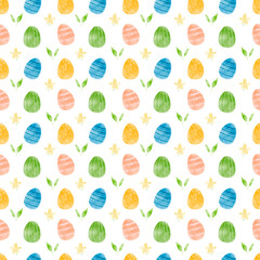 Cute Easter egg watercolor  seamless pattern. Watercolor spring illustration on white background.