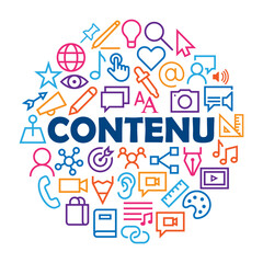 CONTENU icônes dans un cercle sur fond blanc