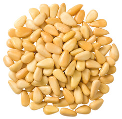 Roasted pine nuts isolated on the white background, top view.