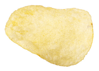 Single potato chip isolated on white background.