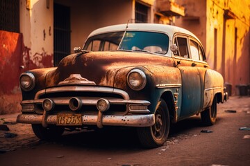 Illustration of a rusty old vintage car - Created with Generative ai