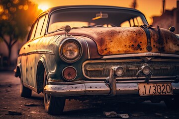 Illustration of a rusty old vintage car - Created with Generative ai