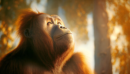 Orangutan side view, golden hour