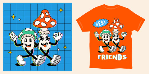 Obraz na płótnie Canvas Best friends mascot retro cartoon character illustration print