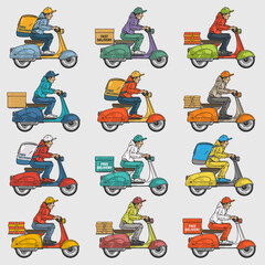 Scooter couriers set stickers colorful