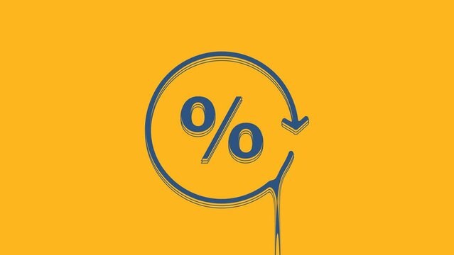Blue Discount percent tag icon isolated on orange background. Shopping tag sign. Special offer sign. Discount coupons symbol. 4K Video motion graphic animation