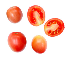 Set of tomatoes and sliced tomato isolated on white background. PNG, Transparent 