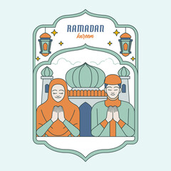 Ramadan Illustration In Line Art Style