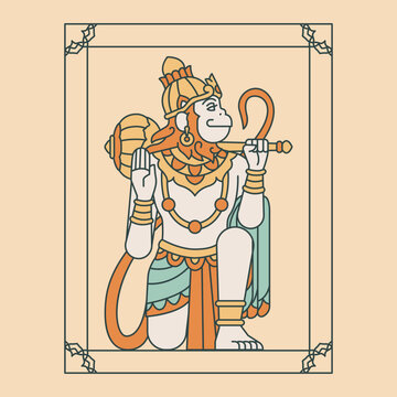 hanuman orange and teal deity clip art preview