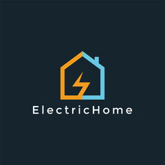 Electric Logo, house with thunder bolt combination, electric design logo template, vector illustration