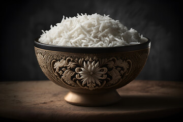 cooked plain white basmati rice or steamed rice in bowl, Generative AI