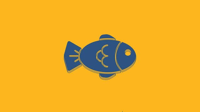 Blue Fish icon isolated on orange background. 4K Video motion graphic animation