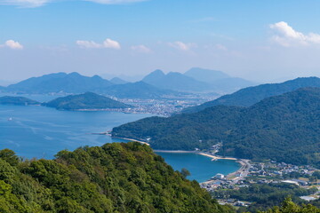 Landscape of takuma town and ohama coast in shonai peninsula, view from Mt. shiude , mitoyo city, kagawa, shikoku, japan	
