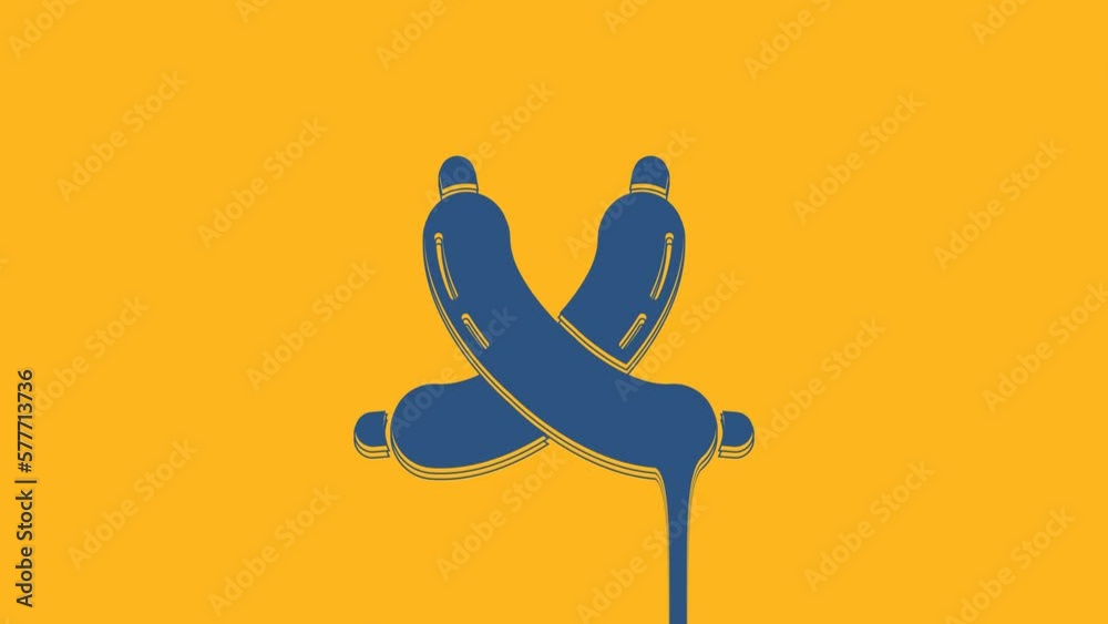 Canvas Prints blue crossed sausage icon isolated on orange background. grilled sausage and aroma sign. 4k video mo