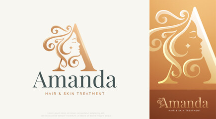 beauty monogram letter a woman silhouette logo design.